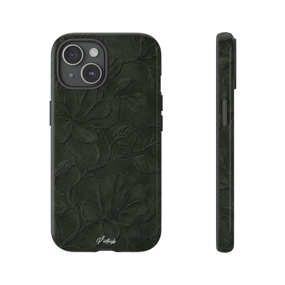 Dark Olive Floral Texture Tough Case