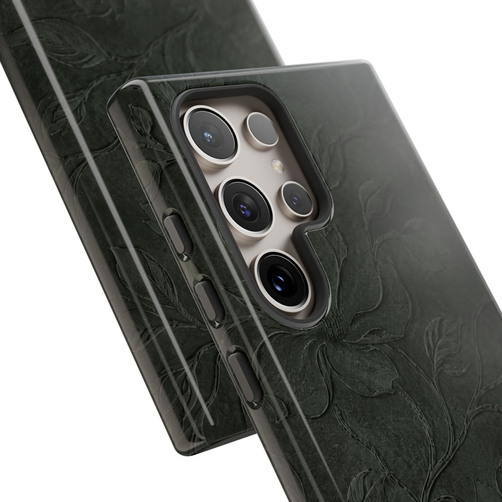 Dark Olive Floral Texture Tough Case