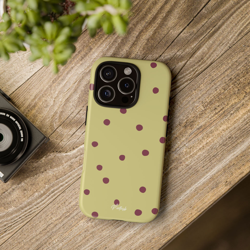 Yellow & Burgundy Polka Dot Tough Phone Case