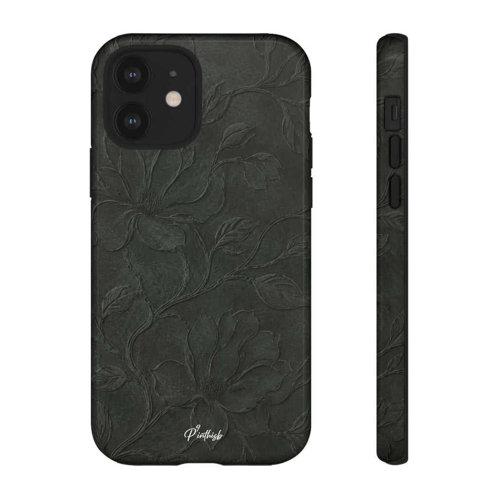 Dark Olive Floral Texture Tough Case