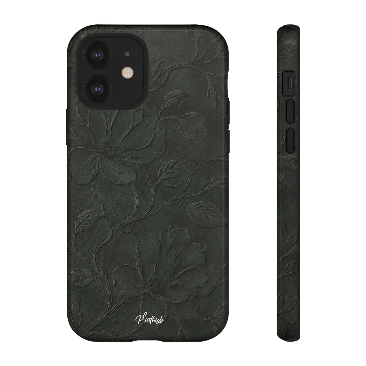Dark Olive Floral Texture Tough Case