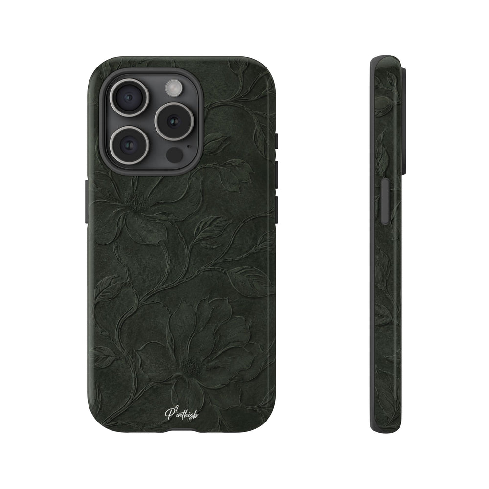 Dark Olive Floral Texture Tough Case