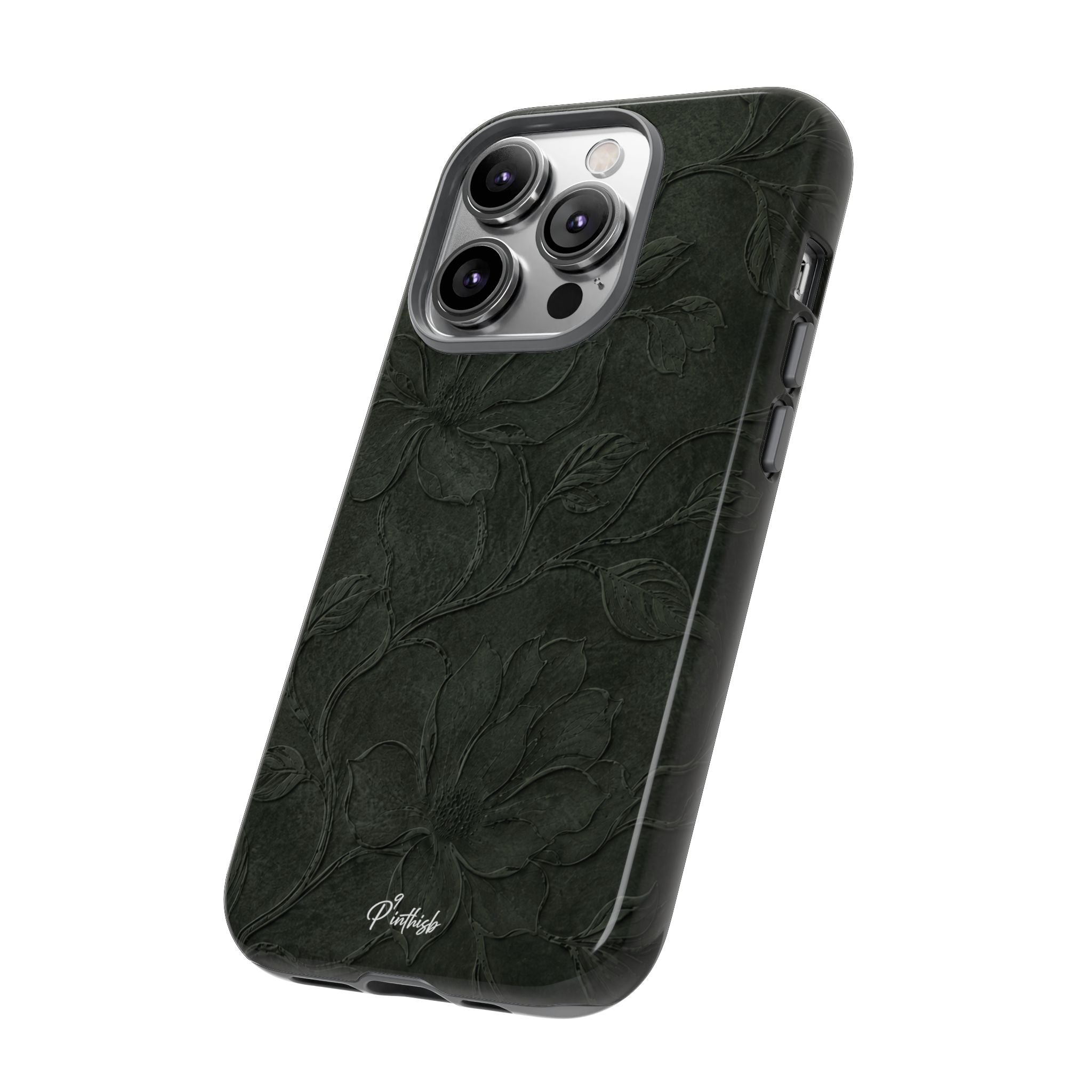 Dark Olive Floral Texture Tough Case