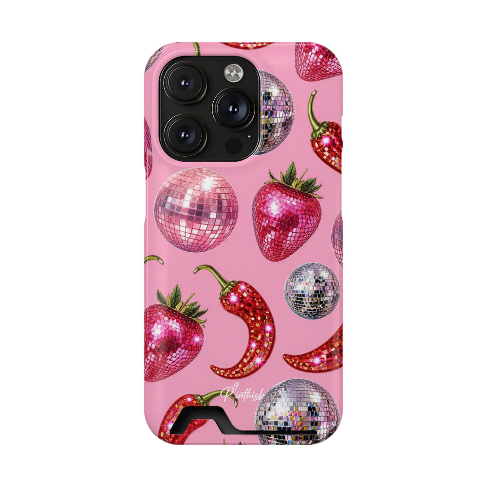 Pink Disco Strawberry & Pepper Phone Card Case