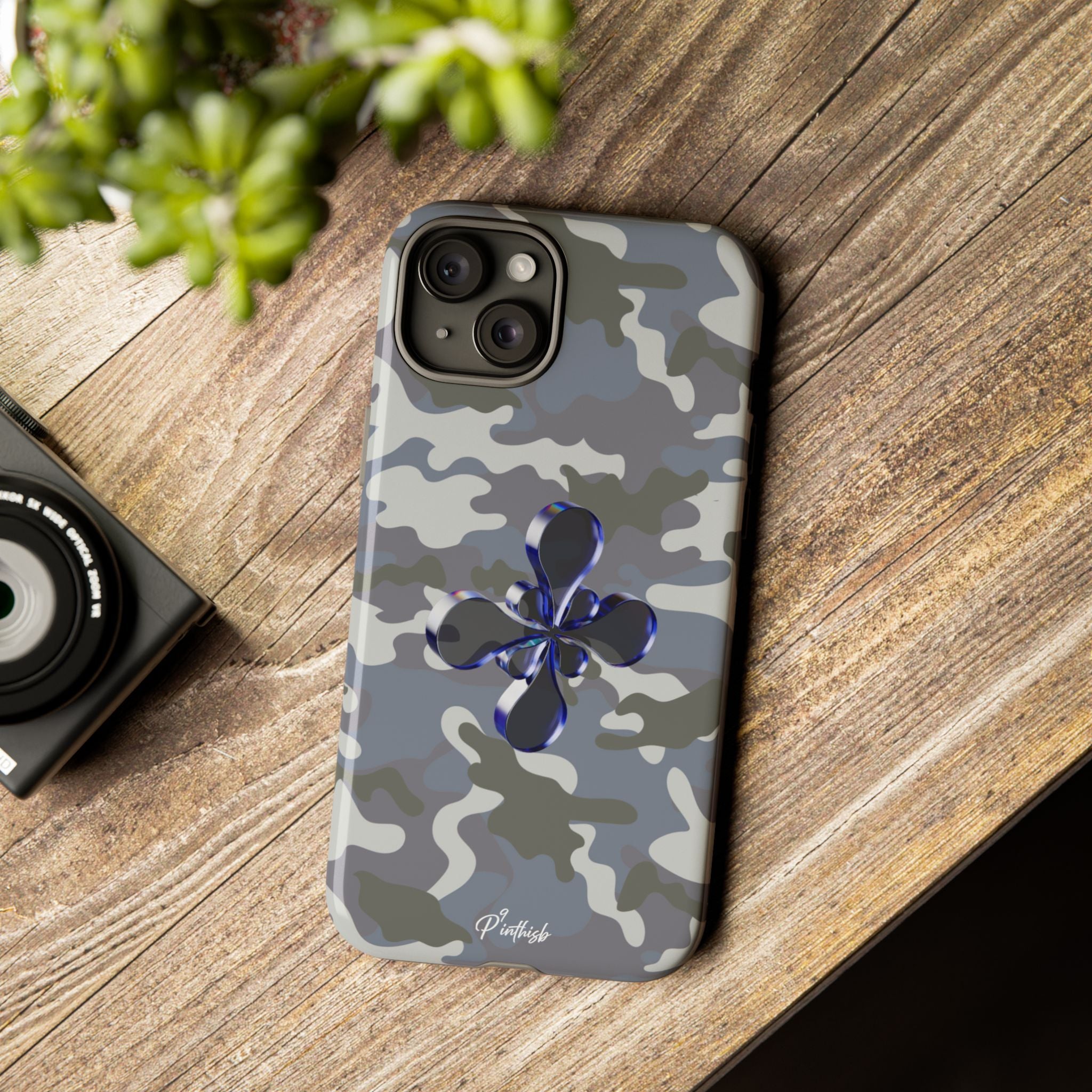 Camouflage with Blue Metallic Clover Tough Case