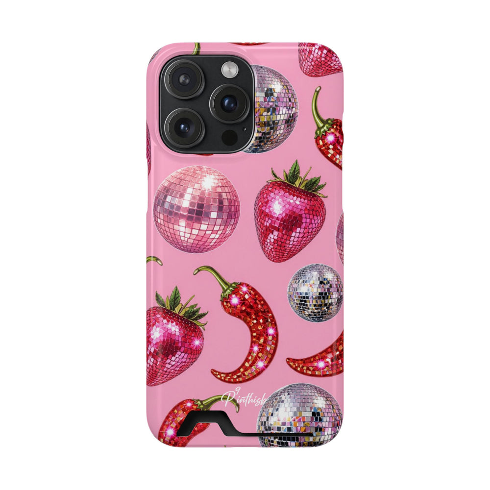 Pink Disco Strawberry & Pepper Phone Card Case