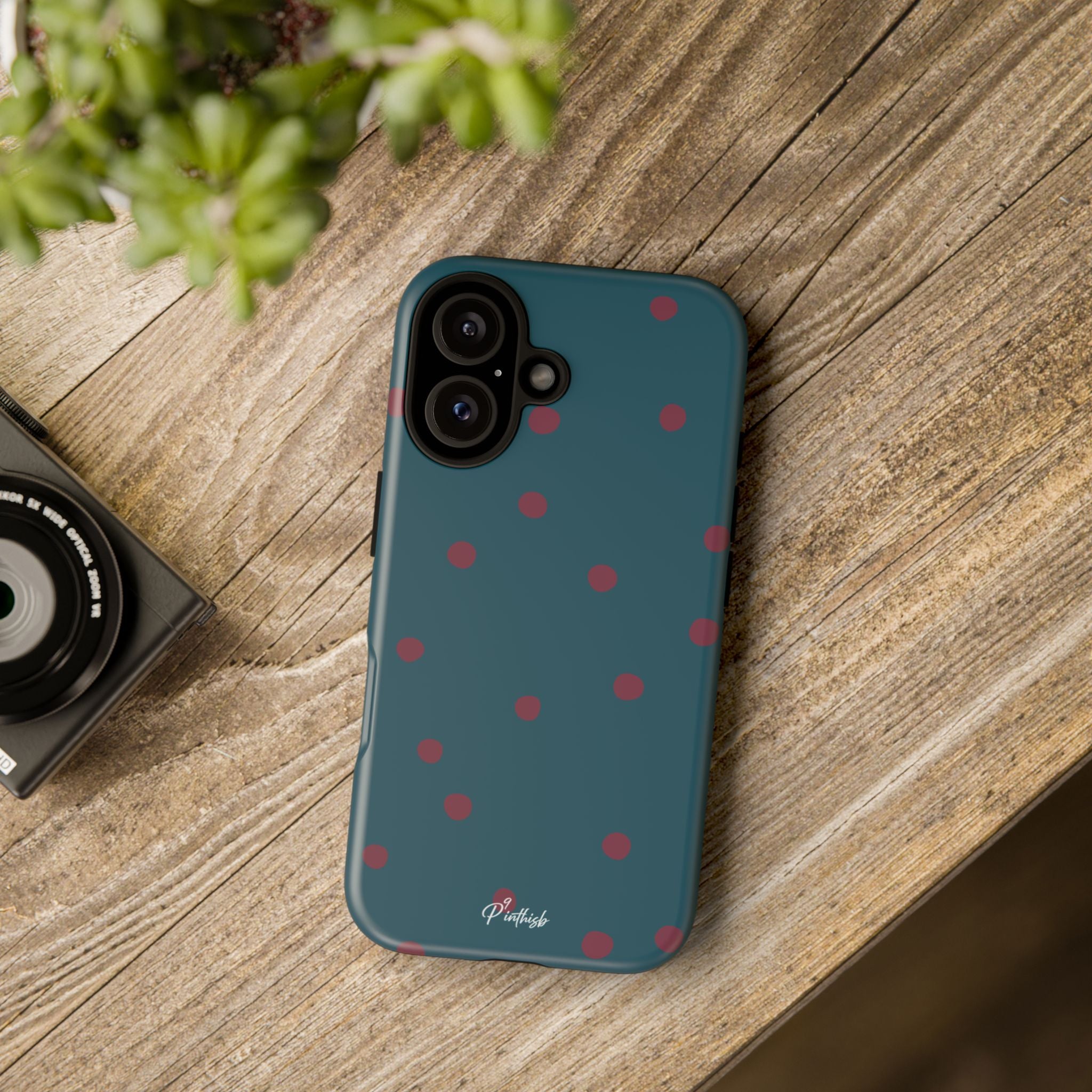 Teal & Burgundy Polka Dot Tough Phone Case
