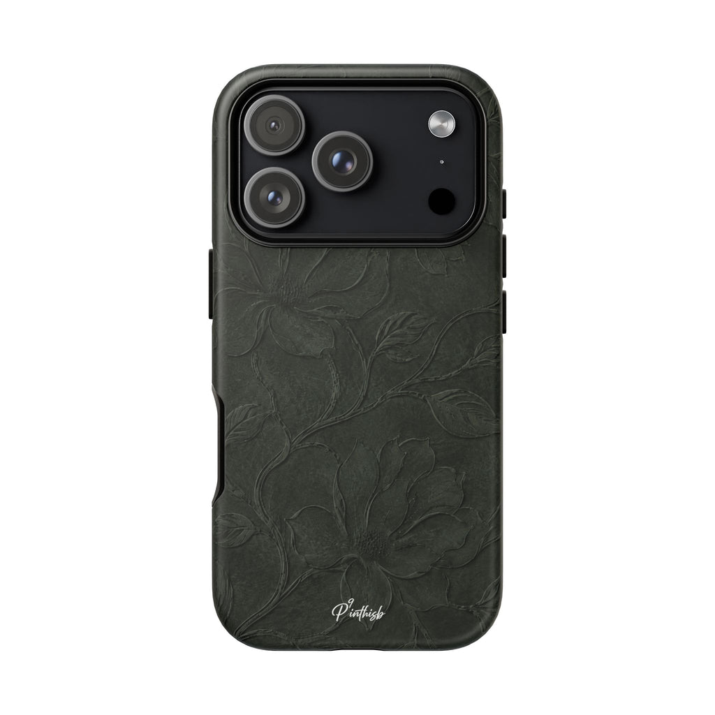 Dark Olive Floral Texture Tough Case