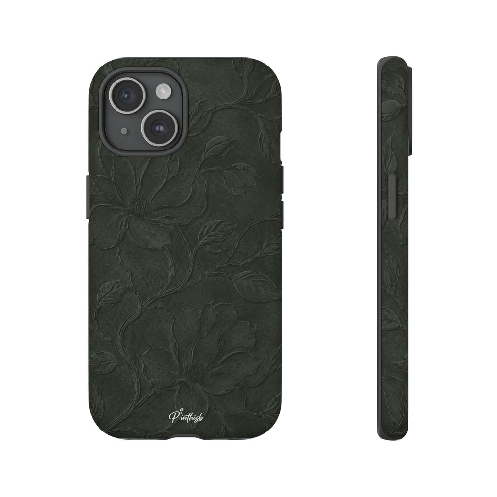 Dark Olive Floral Texture Tough Case