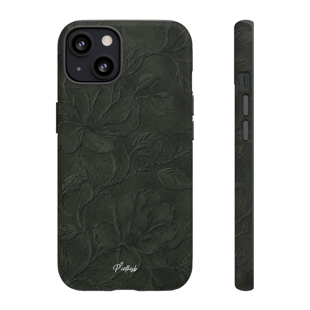 Dark Olive Floral Texture Tough Case