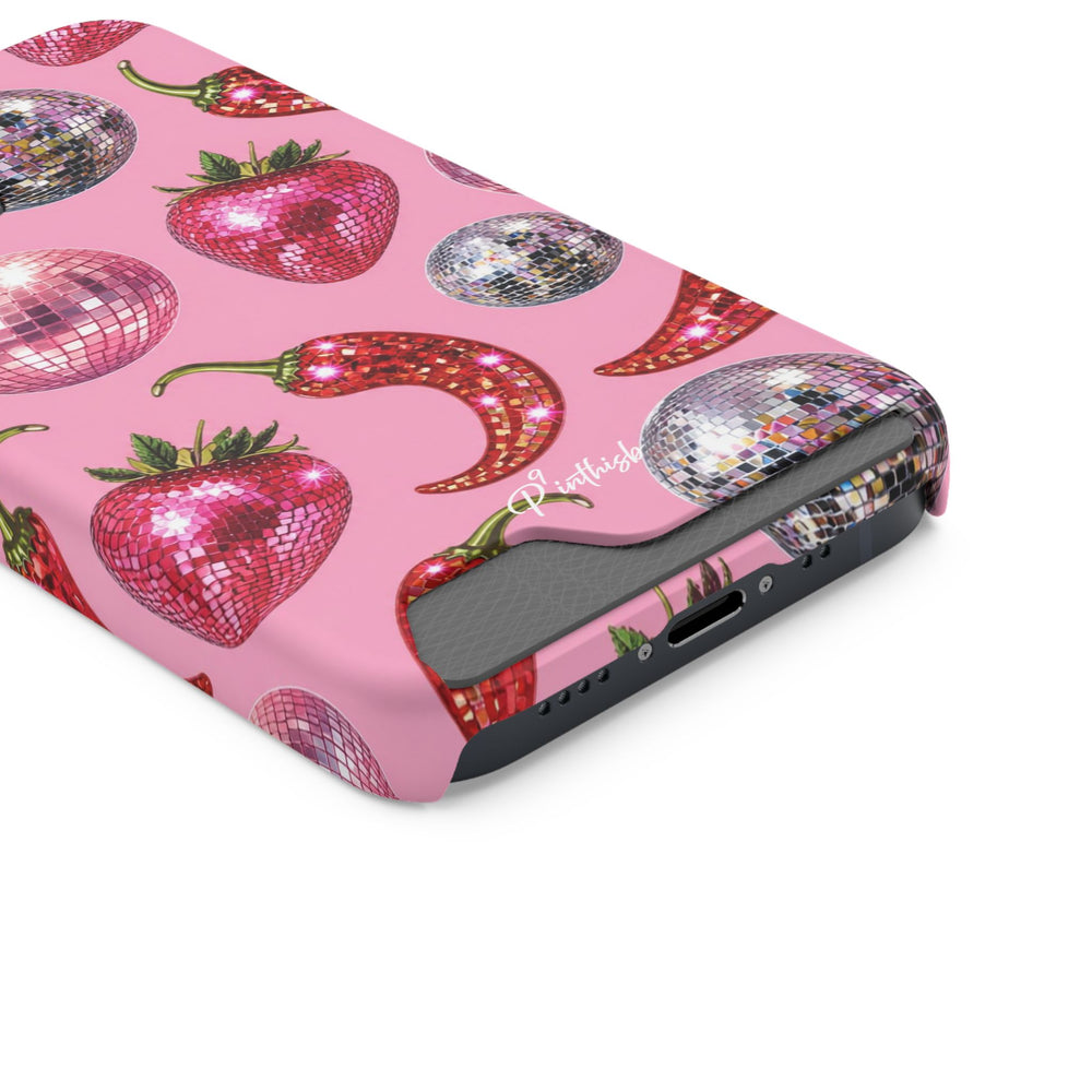 Pink Disco Strawberry & Pepper Phone Card Case