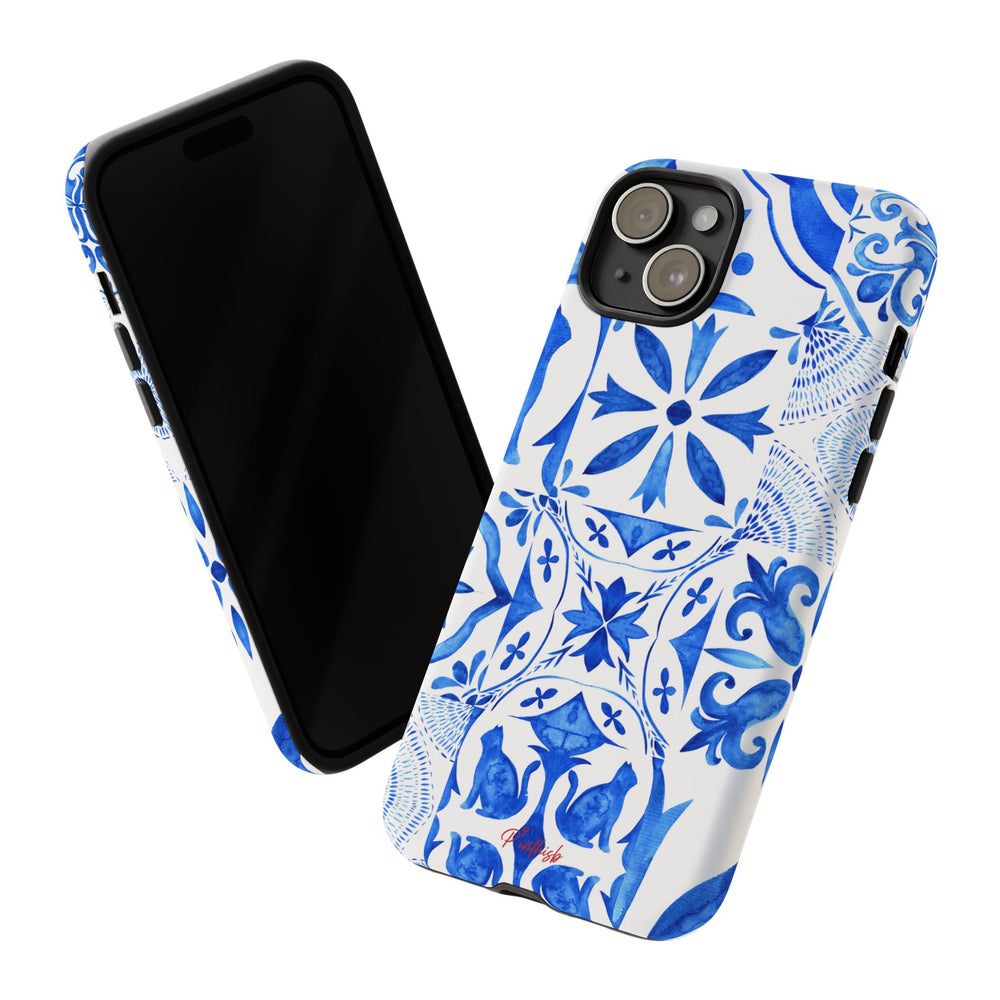 Blue Tile Pattern Tough Phone Case