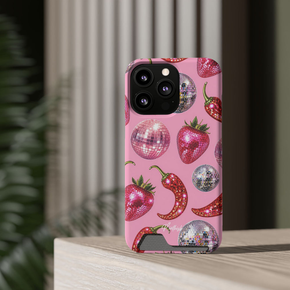 Pink Disco Strawberry & Pepper Phone Card Case