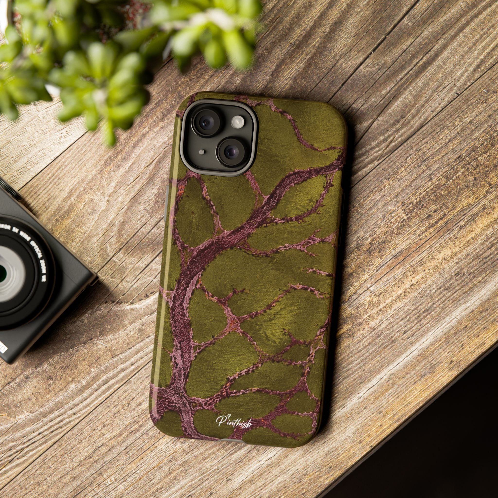 Olive & Rose Gold Tree Pattern Phone Case