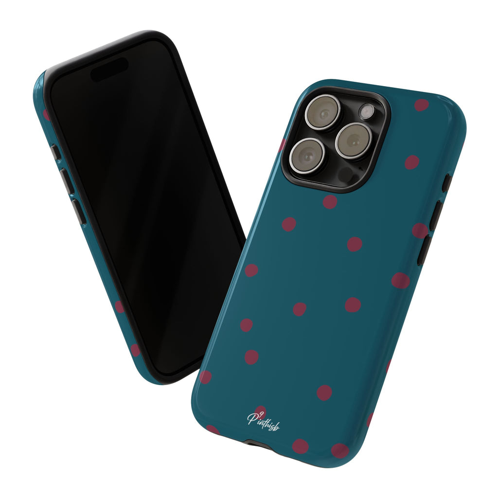 Teal & Burgundy Polka Dot Tough Phone Case