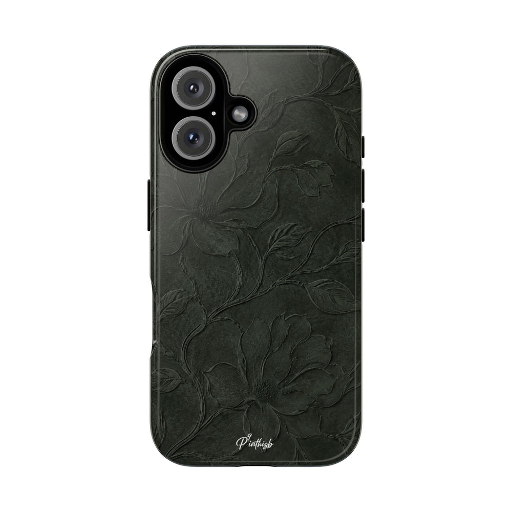 Dark Olive Floral Texture Tough Case