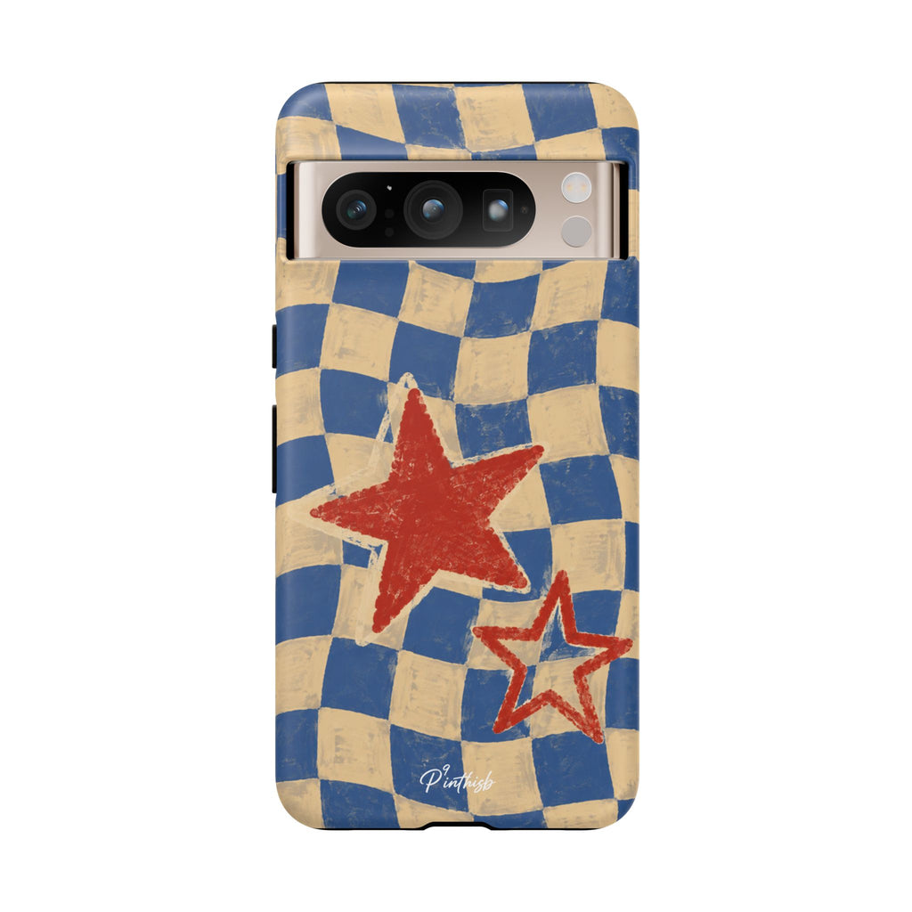 Blue & Cream Retro Star Phone Case