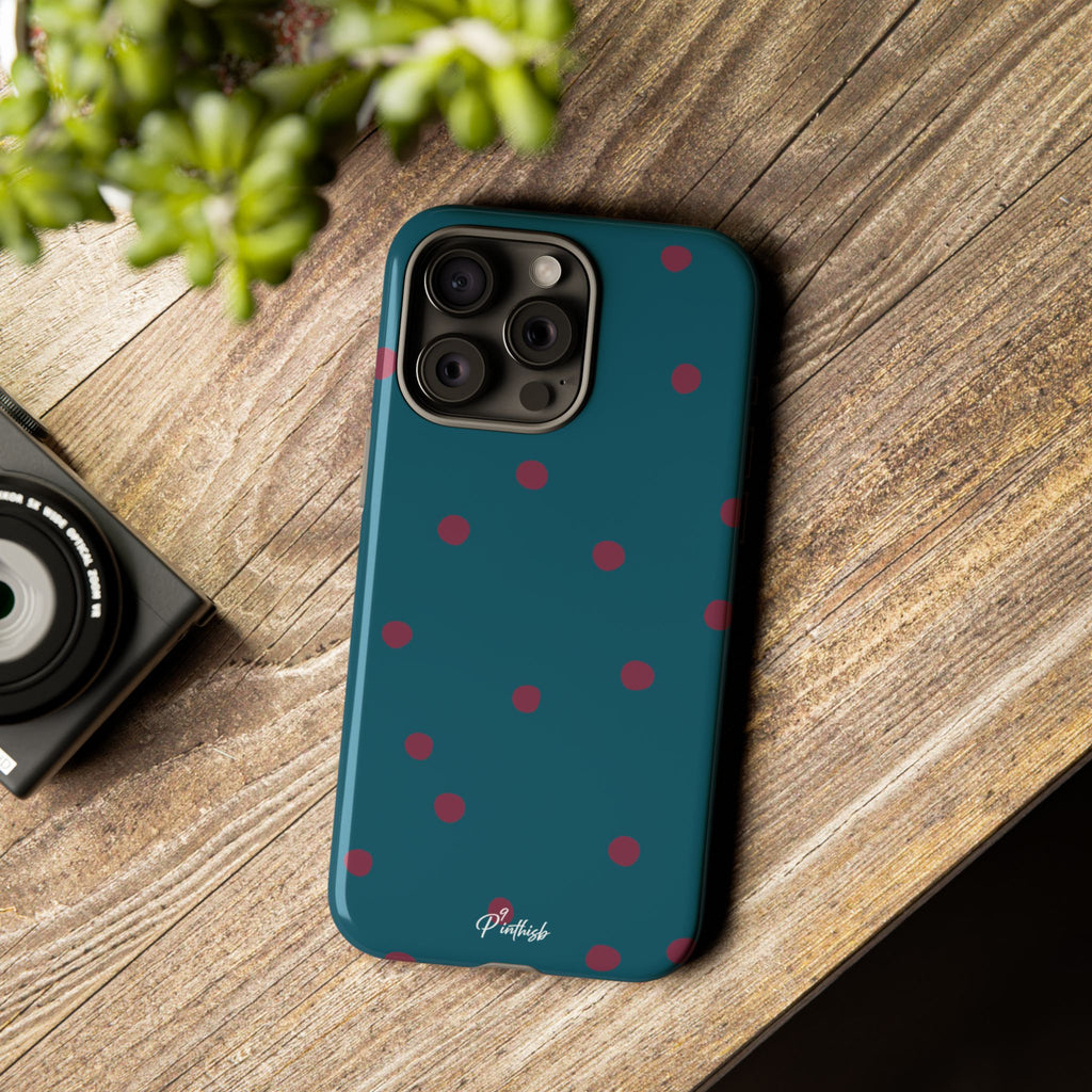 Teal & Burgundy Polka Dot Tough Phone Case