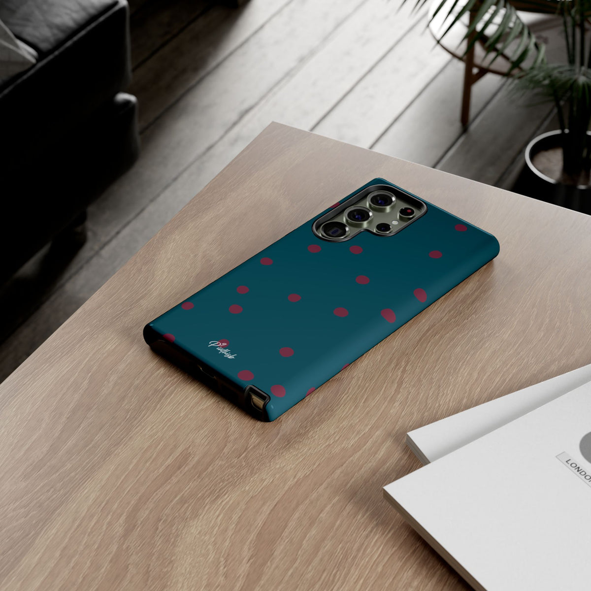 Teal & Burgundy Polka Dot Tough Phone Case
