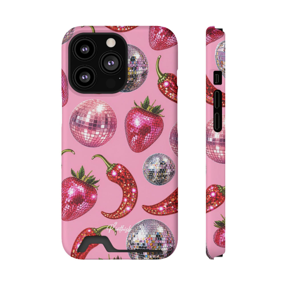 Pink Disco Strawberry & Pepper Phone Card Case