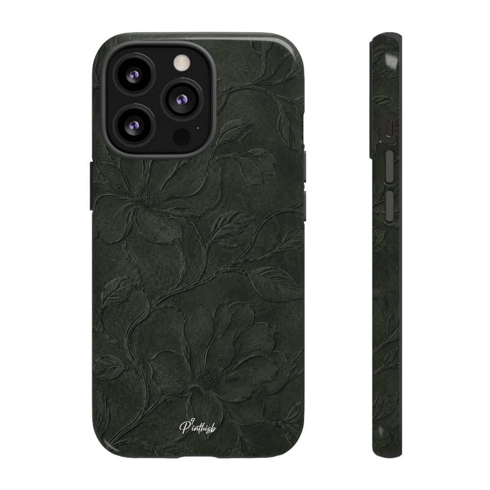 Dark Olive Floral Texture Tough Case
