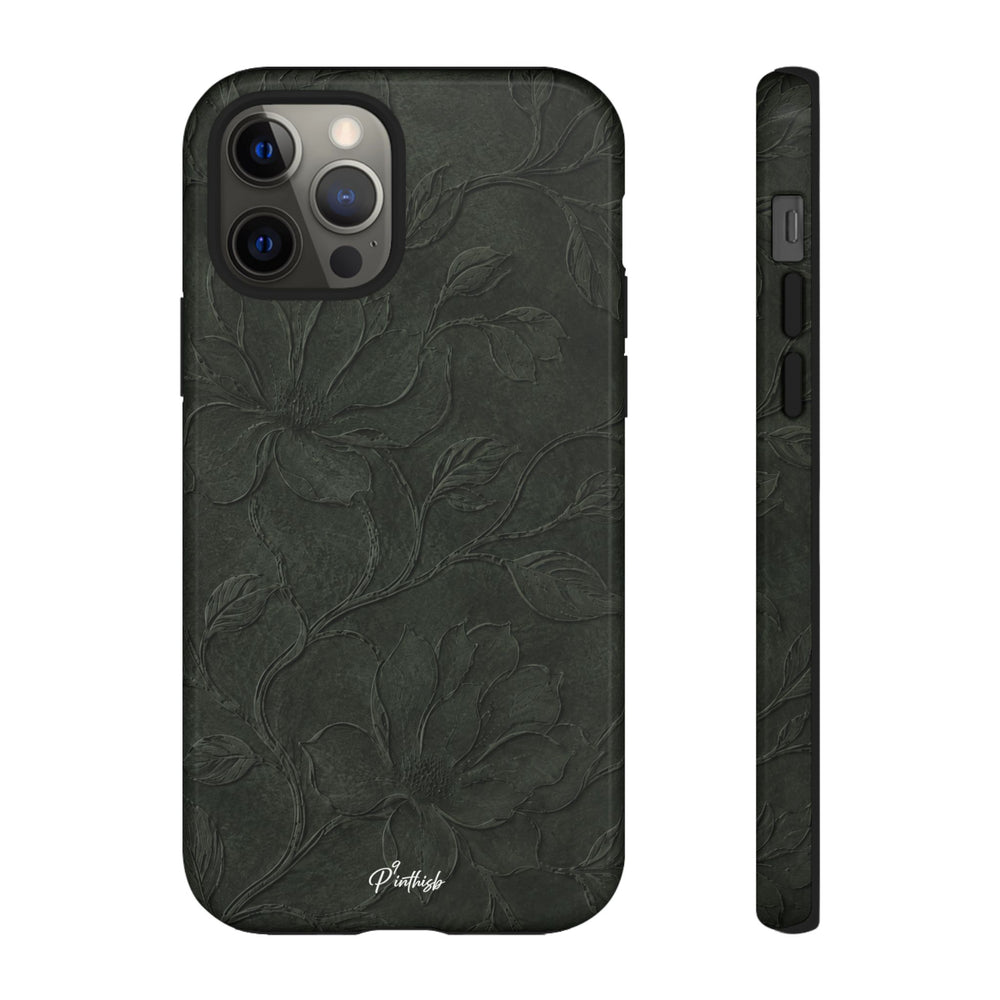 Dark Olive Floral Texture Tough Case