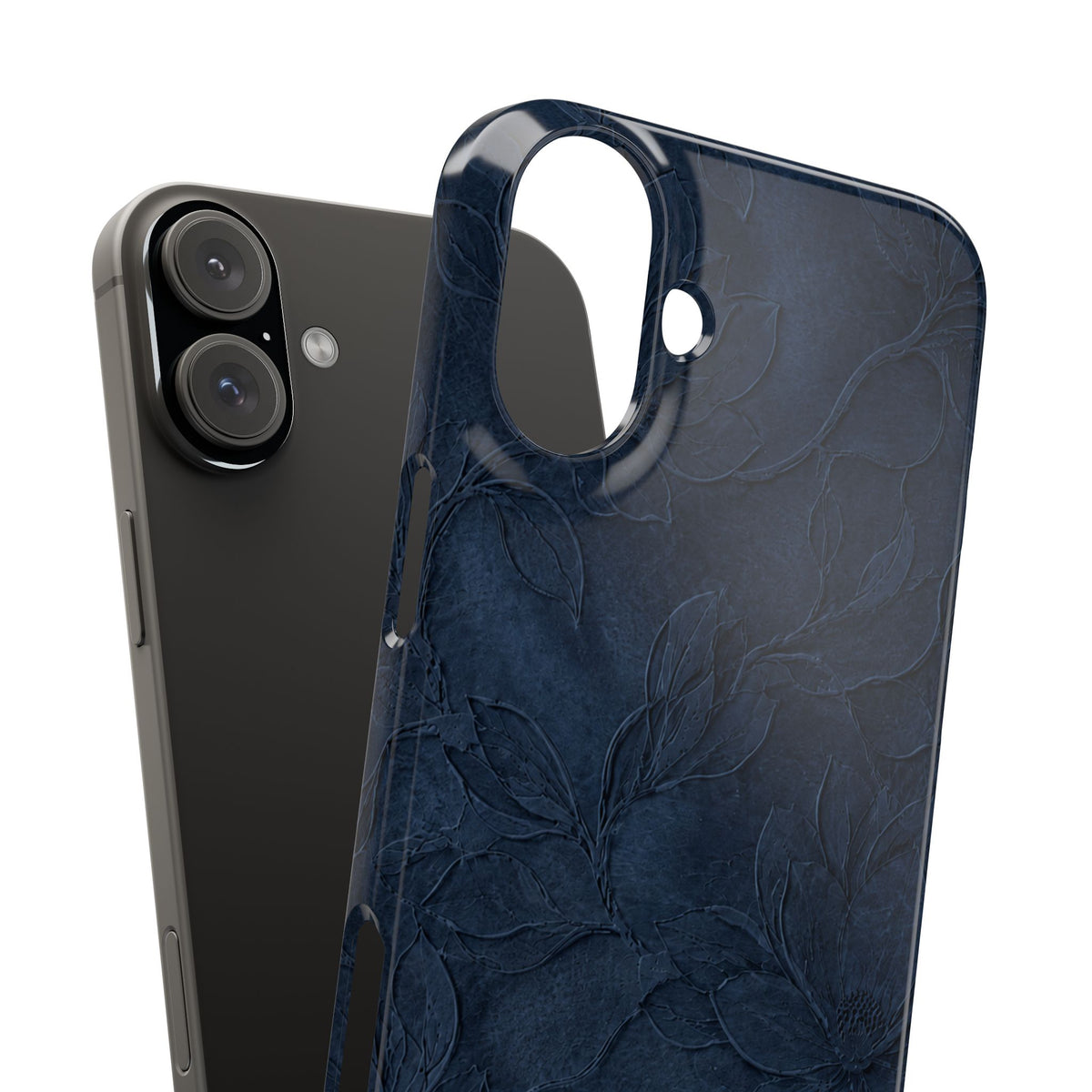 Navy Floral Textured Snap Case