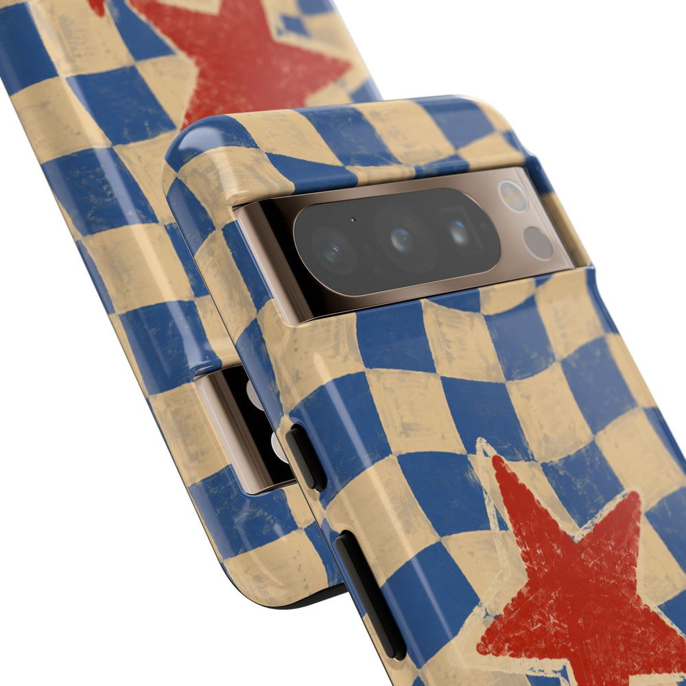 Blue & Cream Retro Star Phone Case