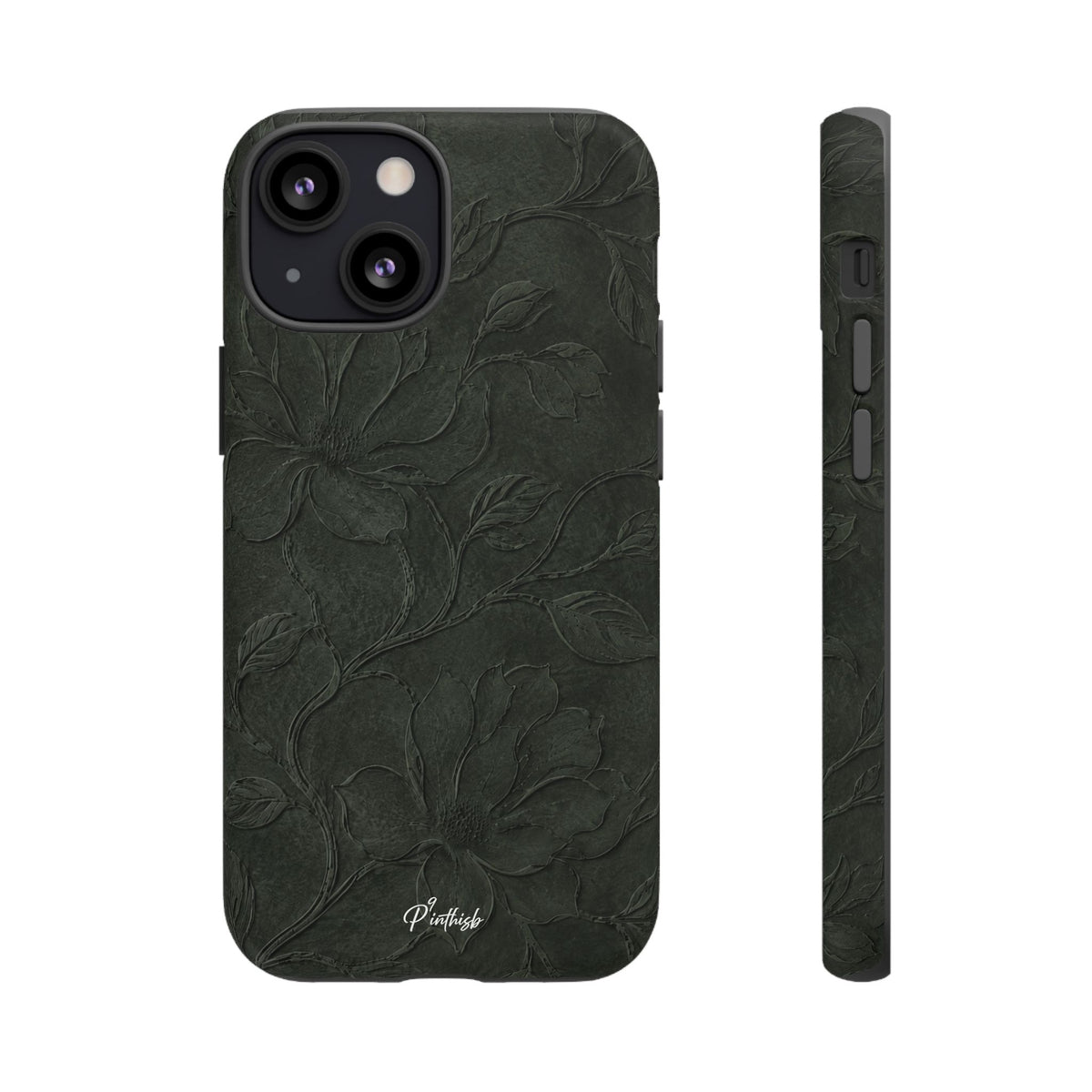 Dark Olive Floral Texture Tough Case