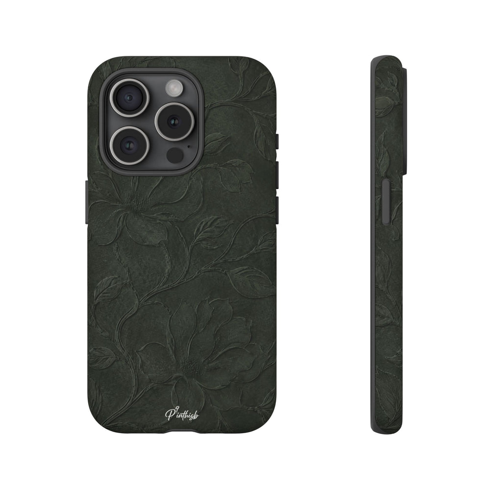 Dark Olive Floral Texture Tough Case