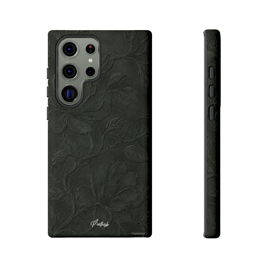 Dark Olive Floral Texture Tough Case