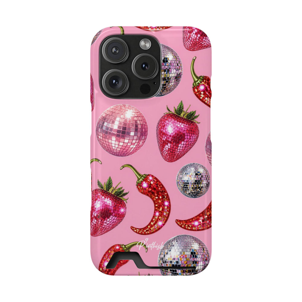 Pink Disco Strawberry & Pepper Phone Card Case