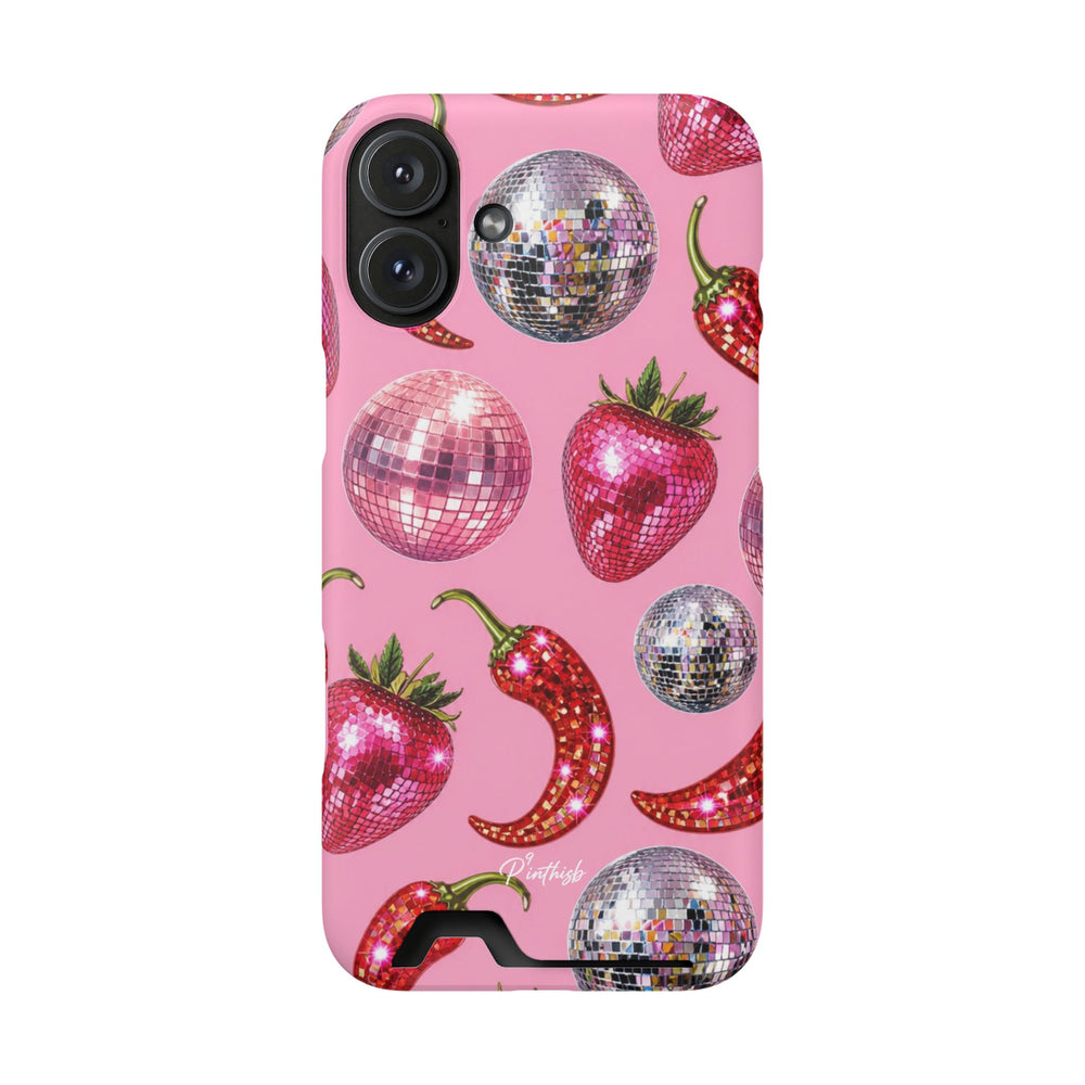 Pink Disco Strawberry & Pepper Phone Card Case