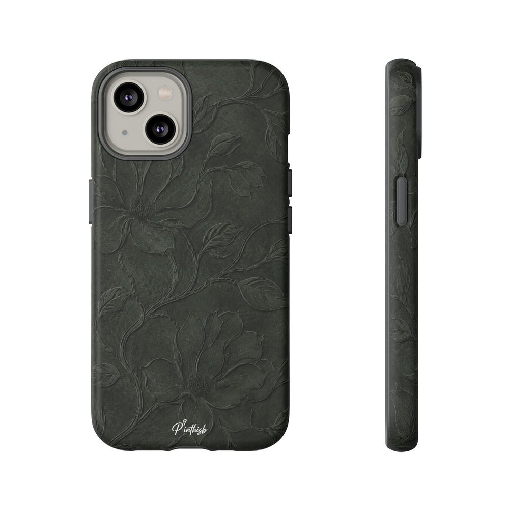 Dark Olive Floral Texture Tough Case