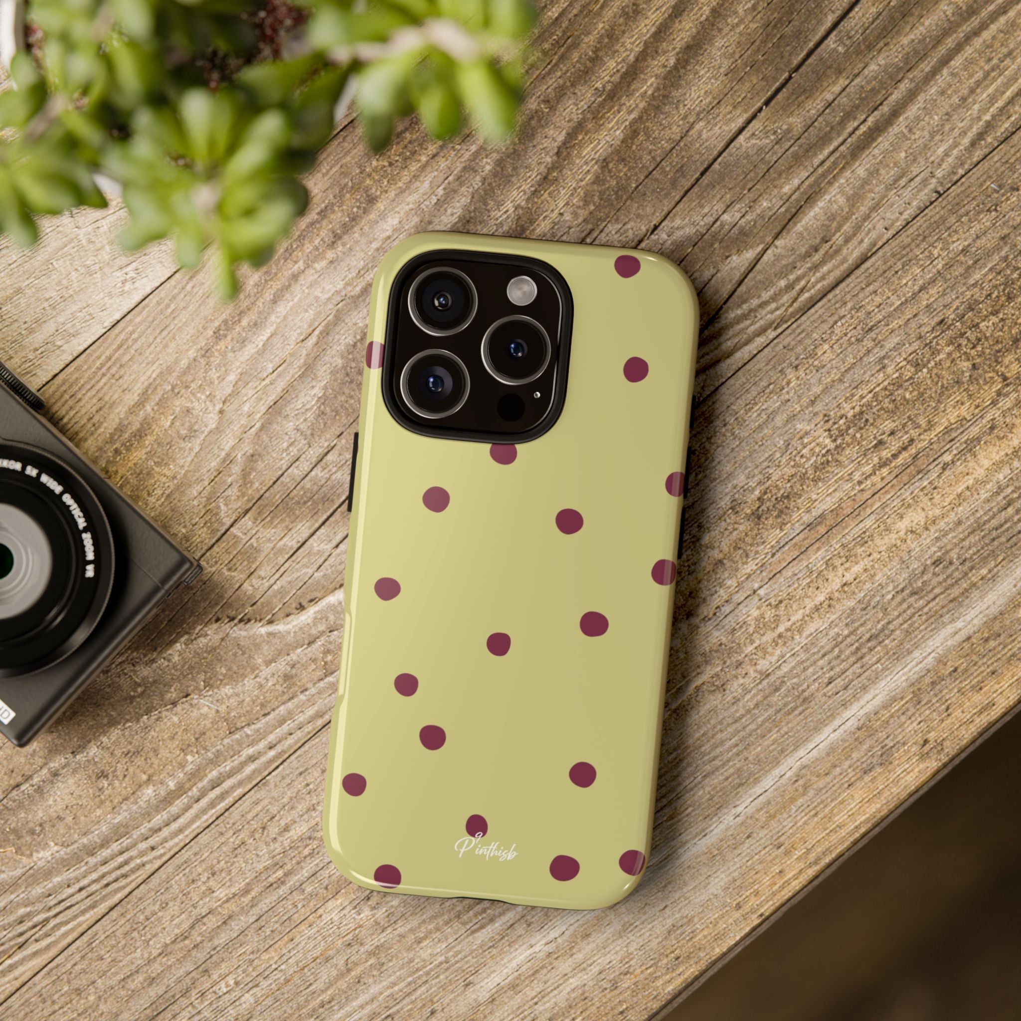 Yellow & Burgundy Polka Dot Tough Phone Case