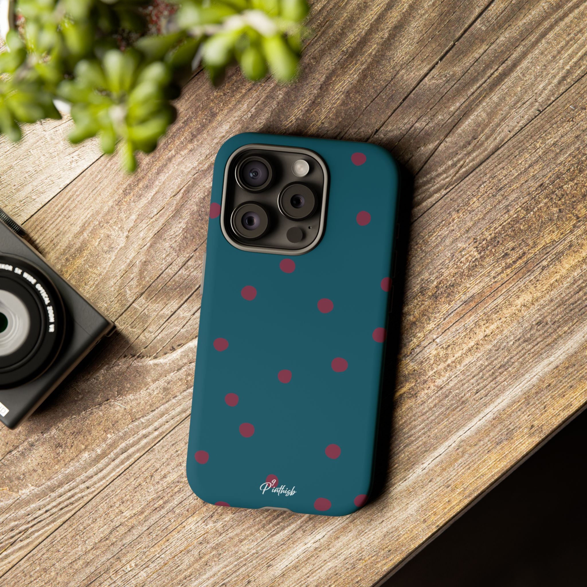 Teal & Burgundy Polka Dot Tough Phone Case