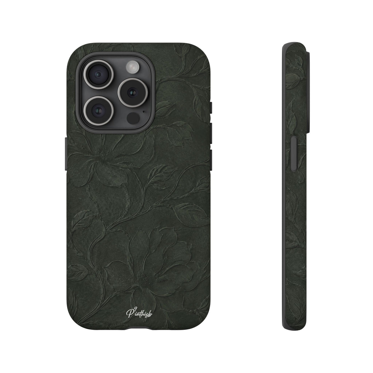 Dark Olive Floral Texture Tough Case