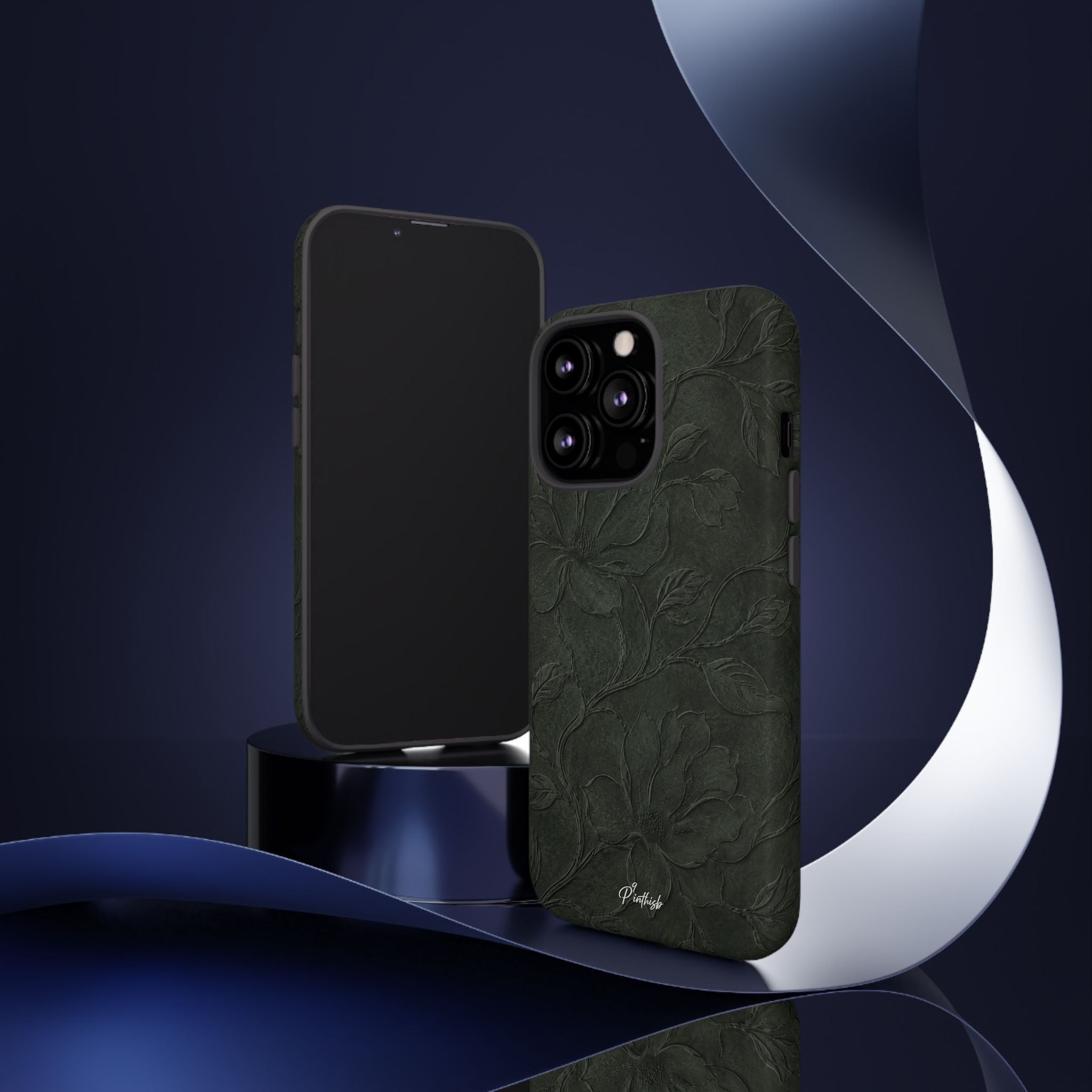 Dark Olive Floral Texture Tough Case