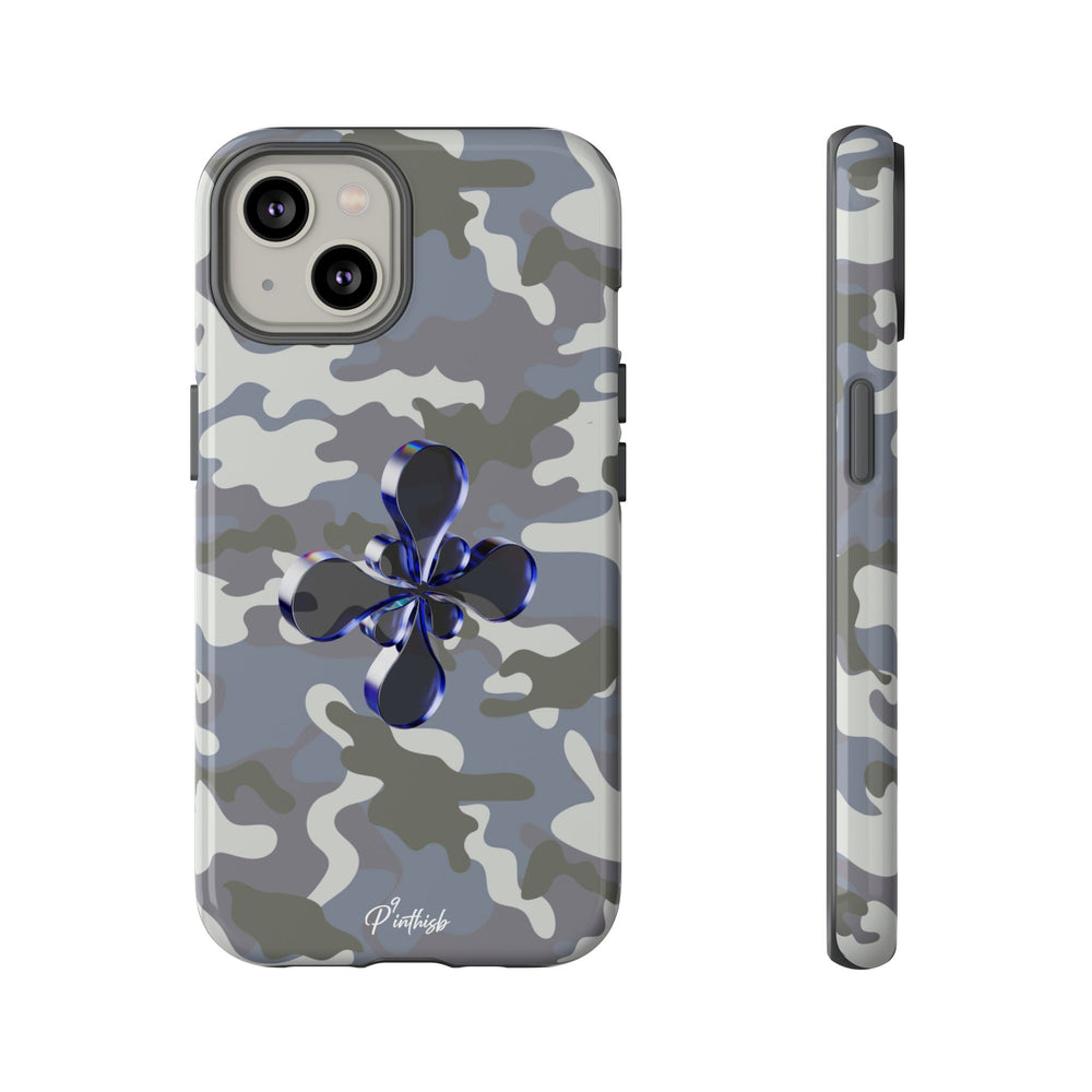 Camouflage with Blue Metallic Clover Tough Case