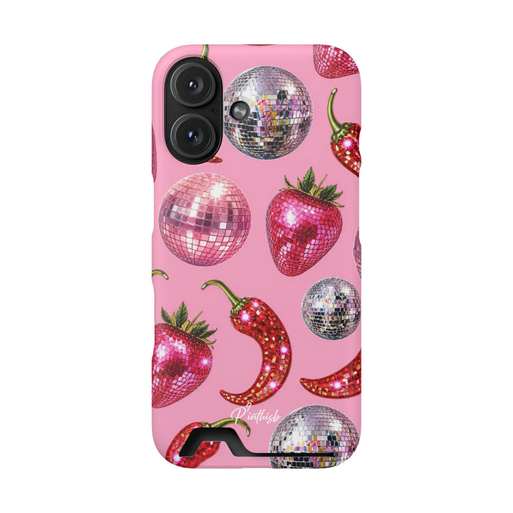 Pink Disco Strawberry & Pepper Phone Card Case