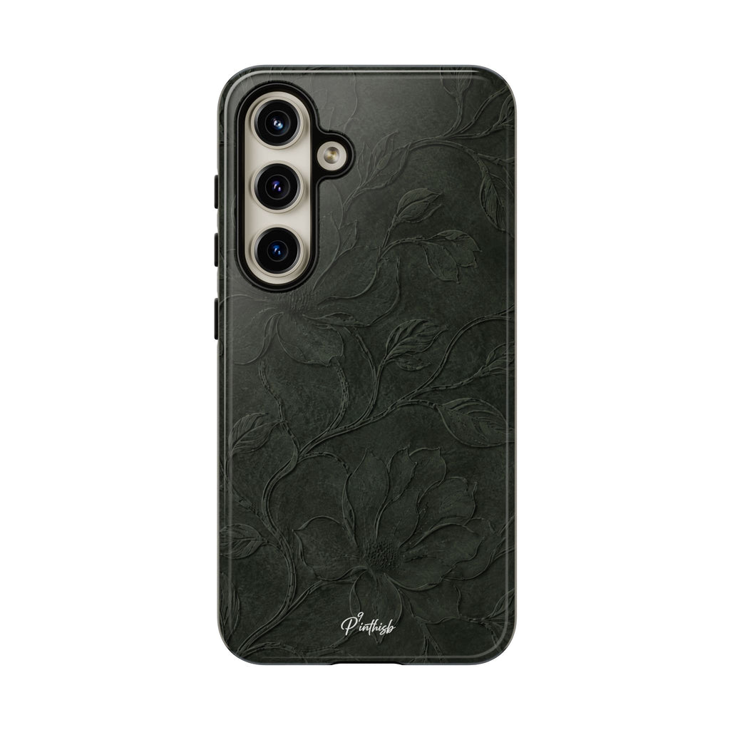 Dark Olive Floral Texture Tough Case