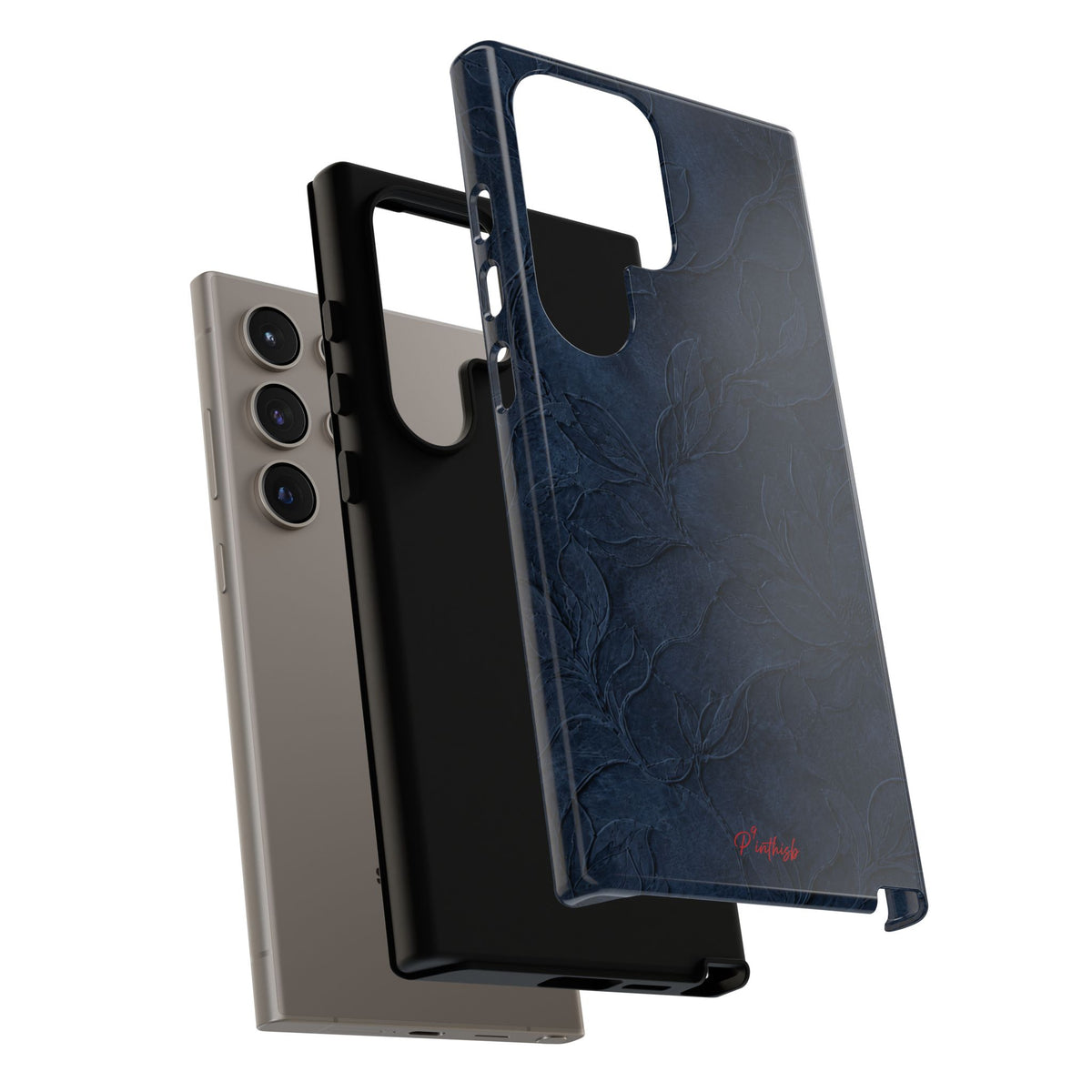 Navy Floral Textured Tough Case
