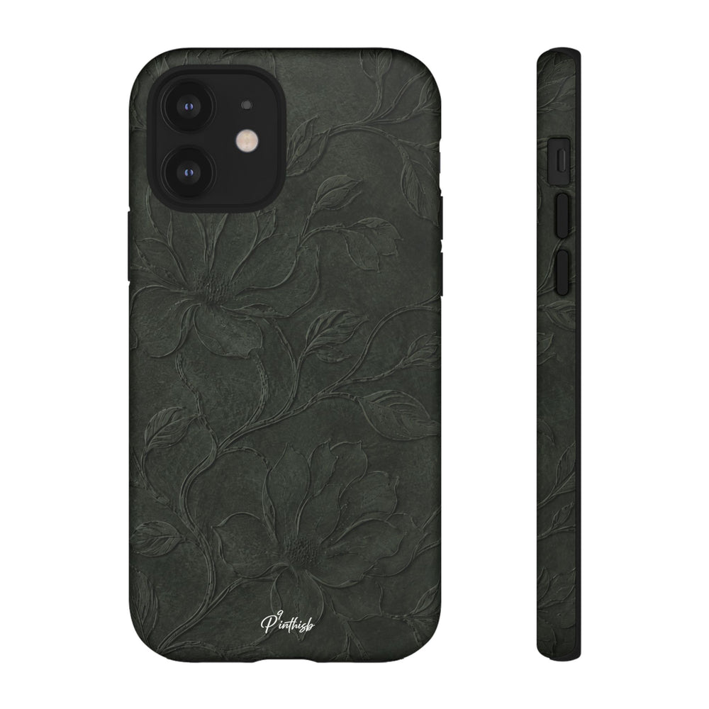 Dark Olive Floral Texture Tough Case