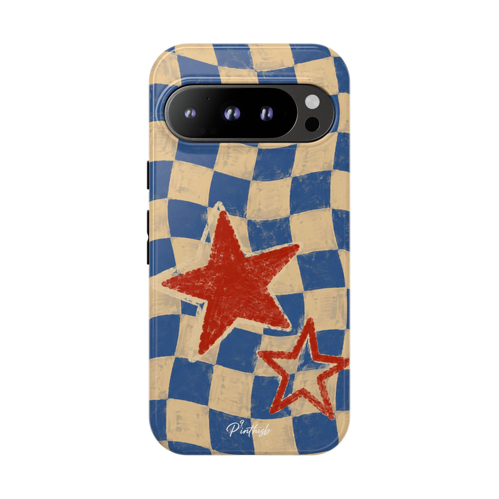 Blue & Cream Retro Star Phone Case