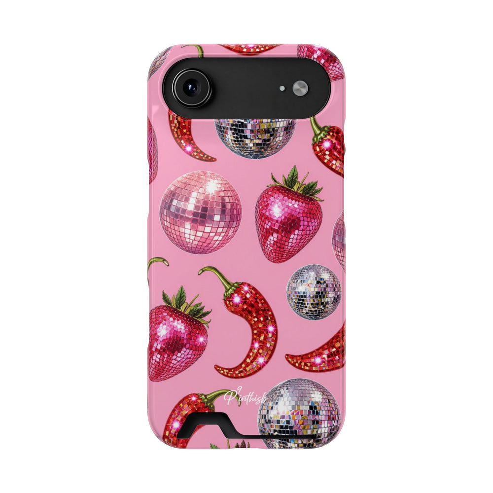 Pink Disco Strawberry & Pepper Phone Card Case