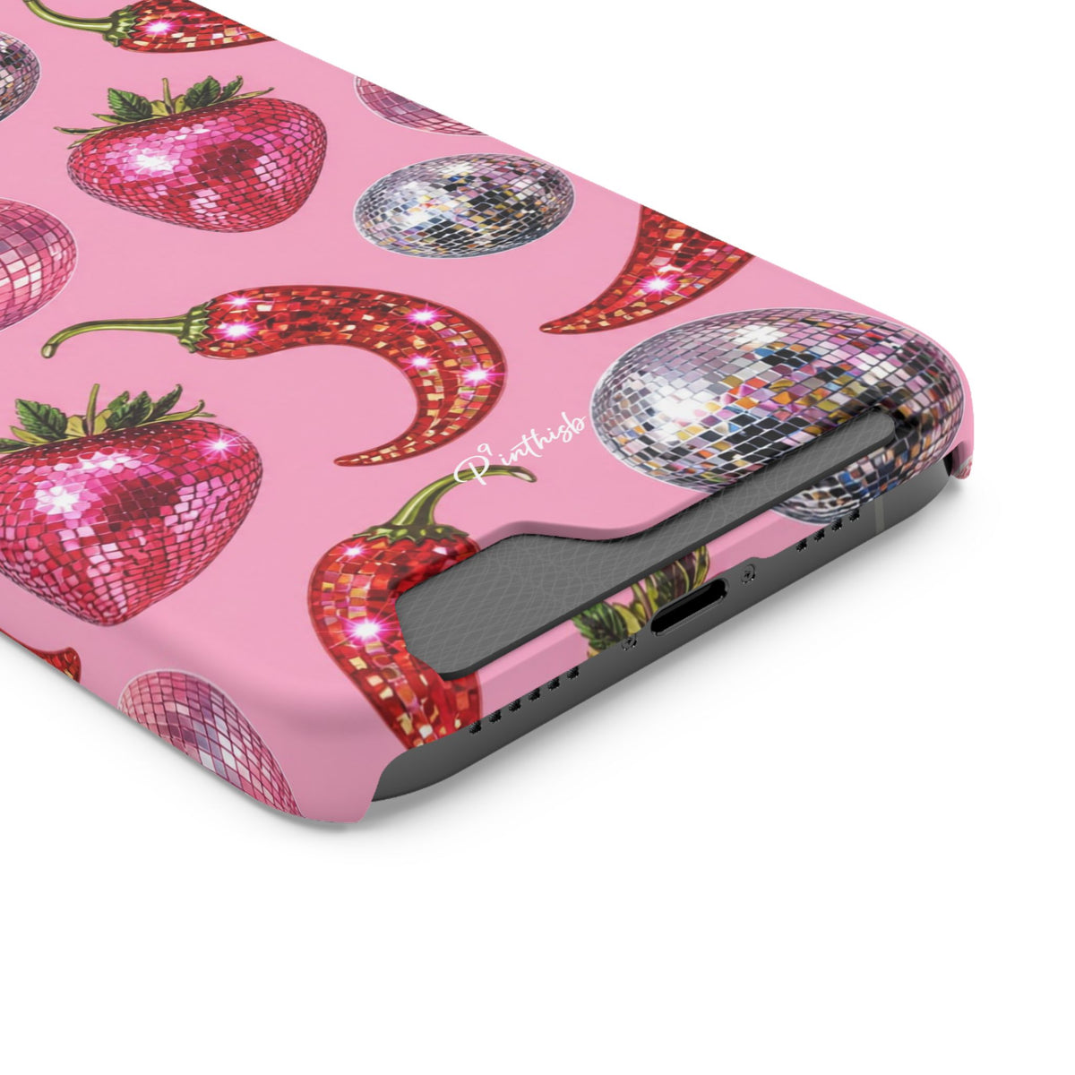 Pink Disco Strawberry & Pepper Phone Card Case