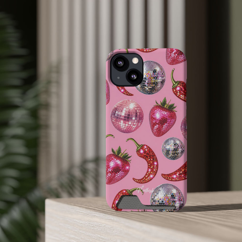 Pink Disco Strawberry & Pepper Phone Card Case
