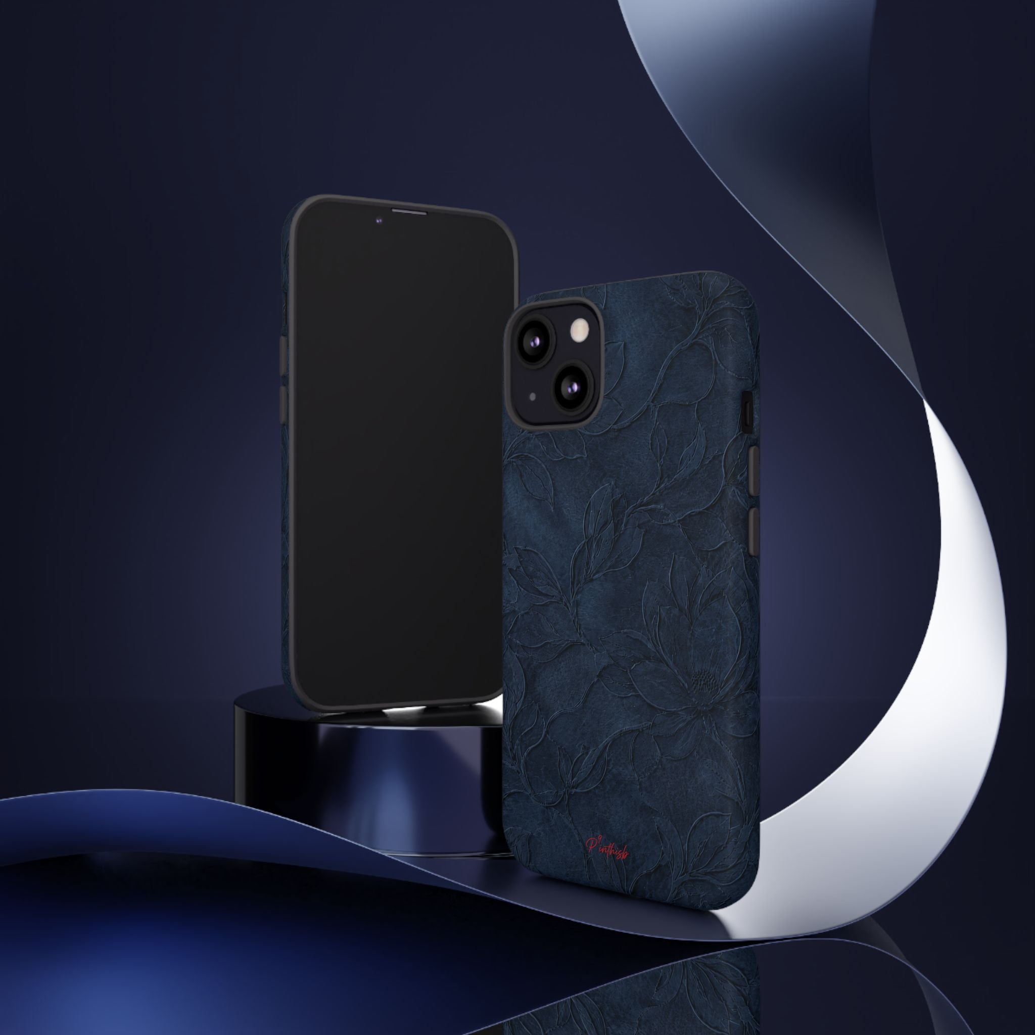 Navy Floral Textured Tough Case