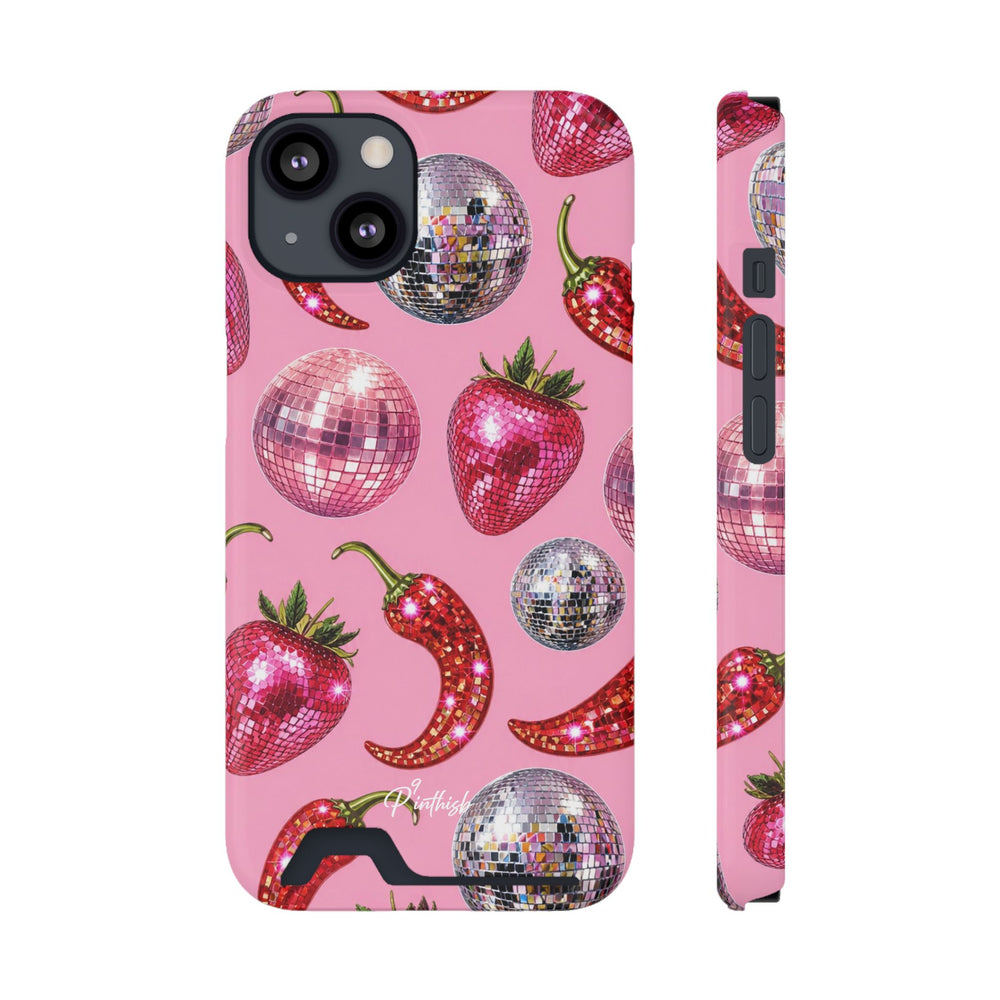 Pink Disco Strawberry & Pepper Phone Card Case