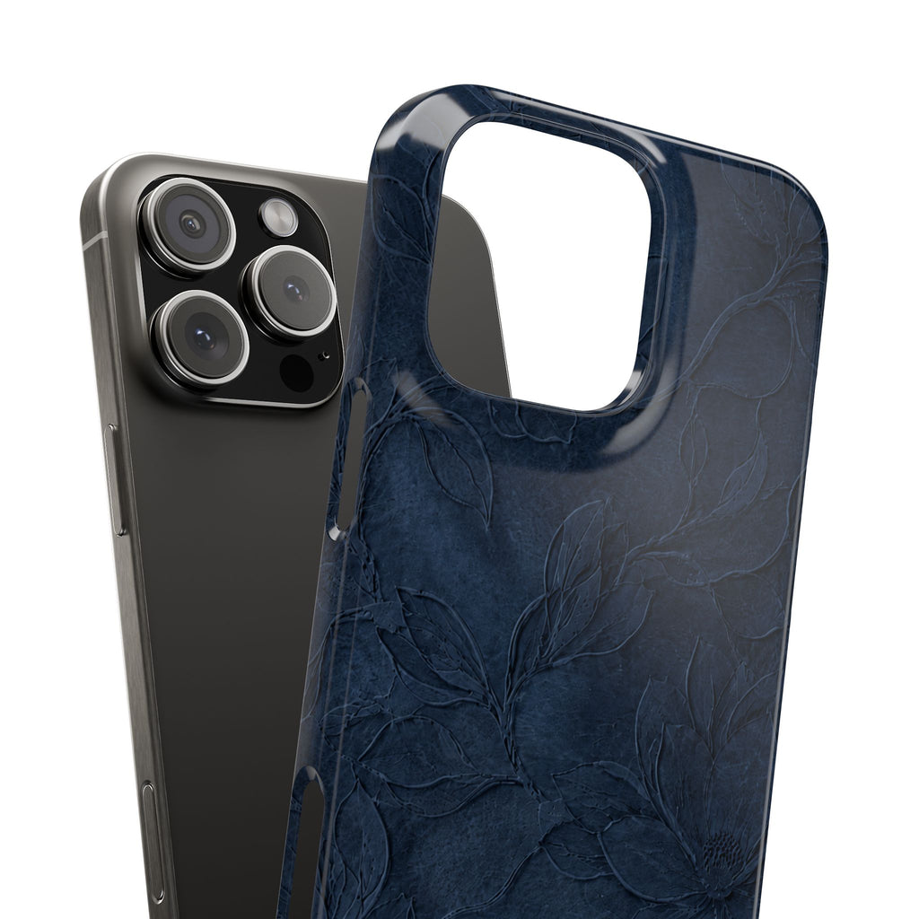 Navy Floral Textured Snap Case